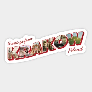 Greetings from Krakow in Poland Vintage style retro souvenir Sticker